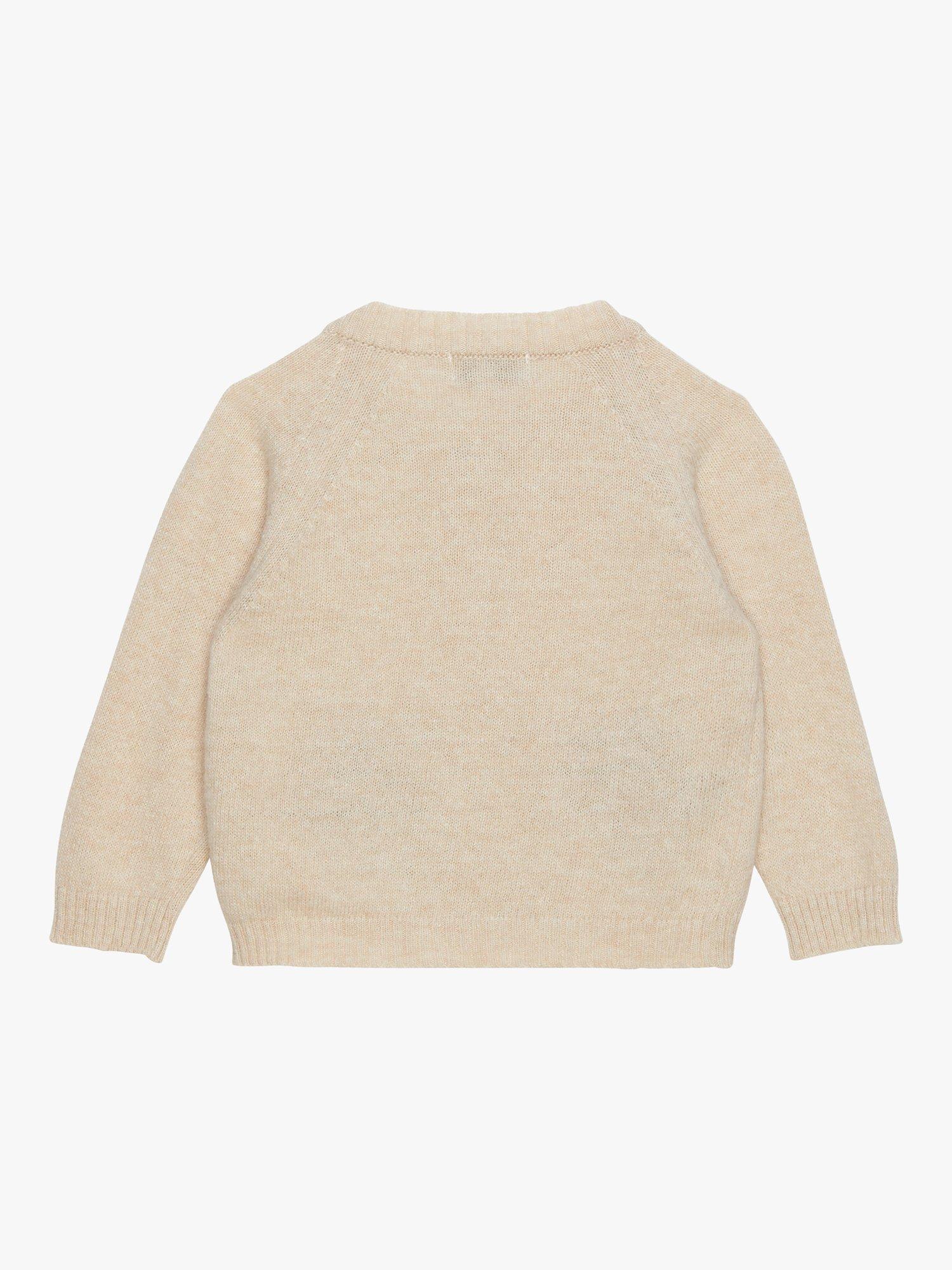 Product image 2 of 3, which shows Trotters Baby Augustus Lion Wool Blend Cardigan, Oatmeal, Newborn