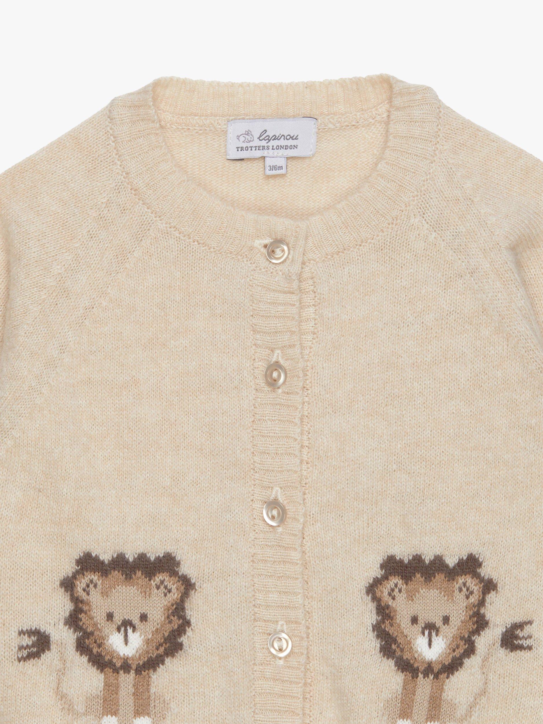Product image 3 of 3, which shows Trotters Baby Augustus Lion Wool Blend Cardigan, Oatmeal, Newborn