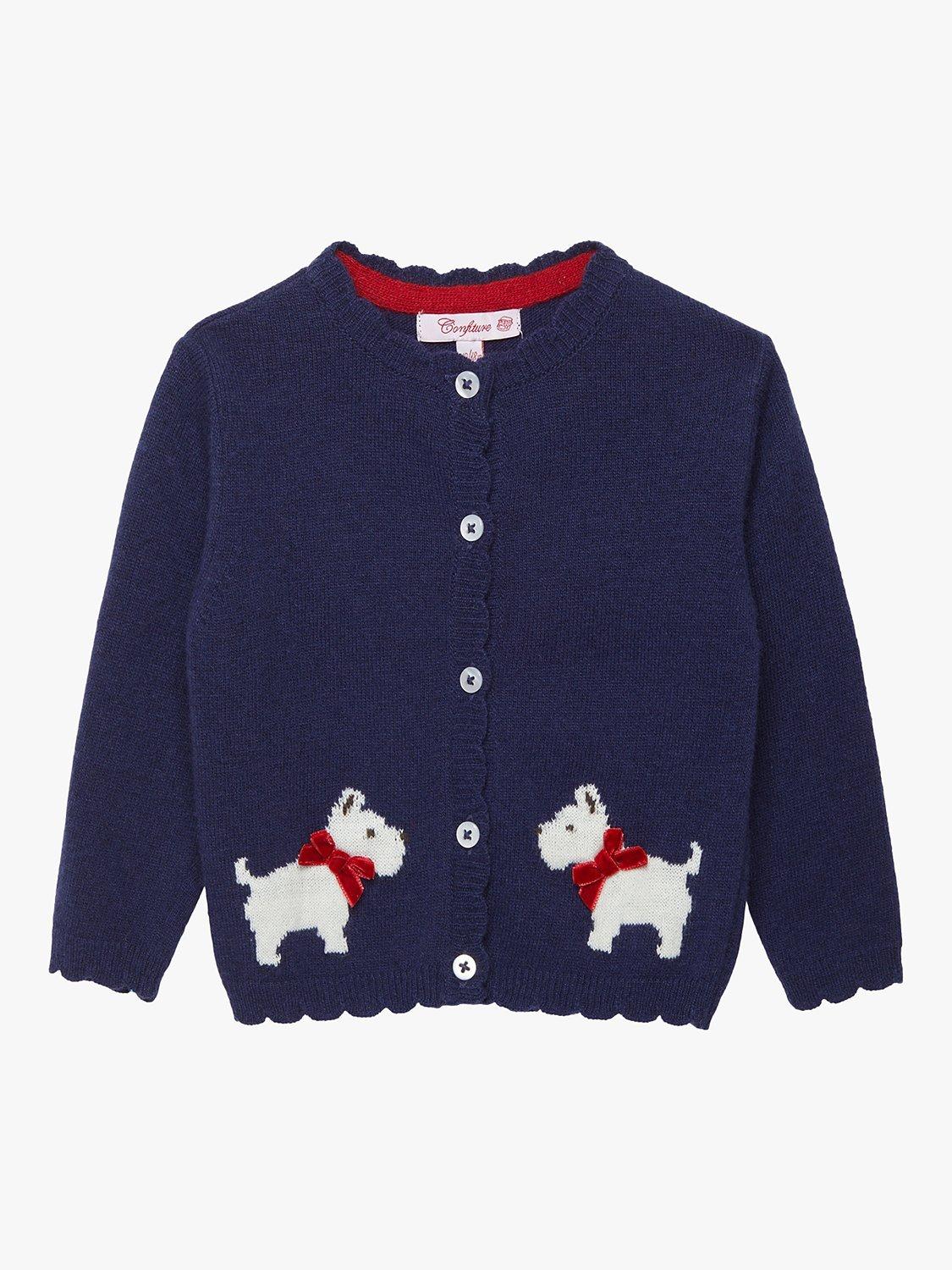 Product image 1 of 3, which shows Trotters Baby Scottie Cardigan, Navy, 3-6 months