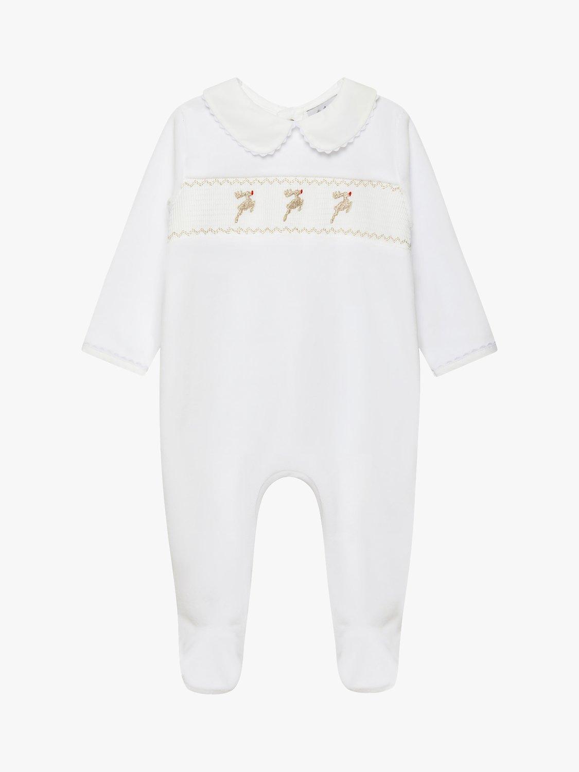 Product image 1 of 3, which shows Trotters Baby Dasher Reindeer Cotton Blend Bodysuit, White & Gold, Newborn
