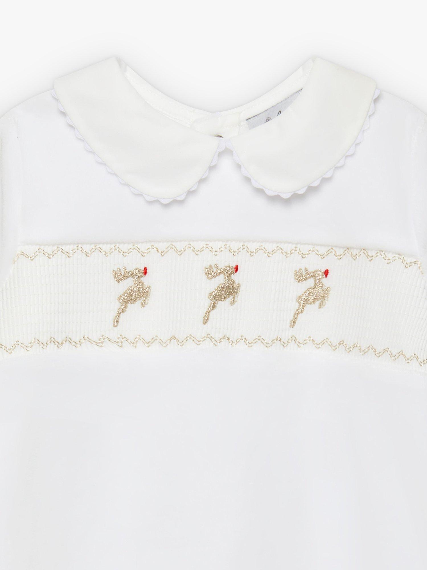 Product image 3 of 3, which shows Trotters Baby Dasher Reindeer Cotton Blend Bodysuit, White & Gold, Newborn