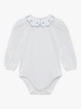 Trotters Baby Scallop Collar Bodysuit, White/Blue