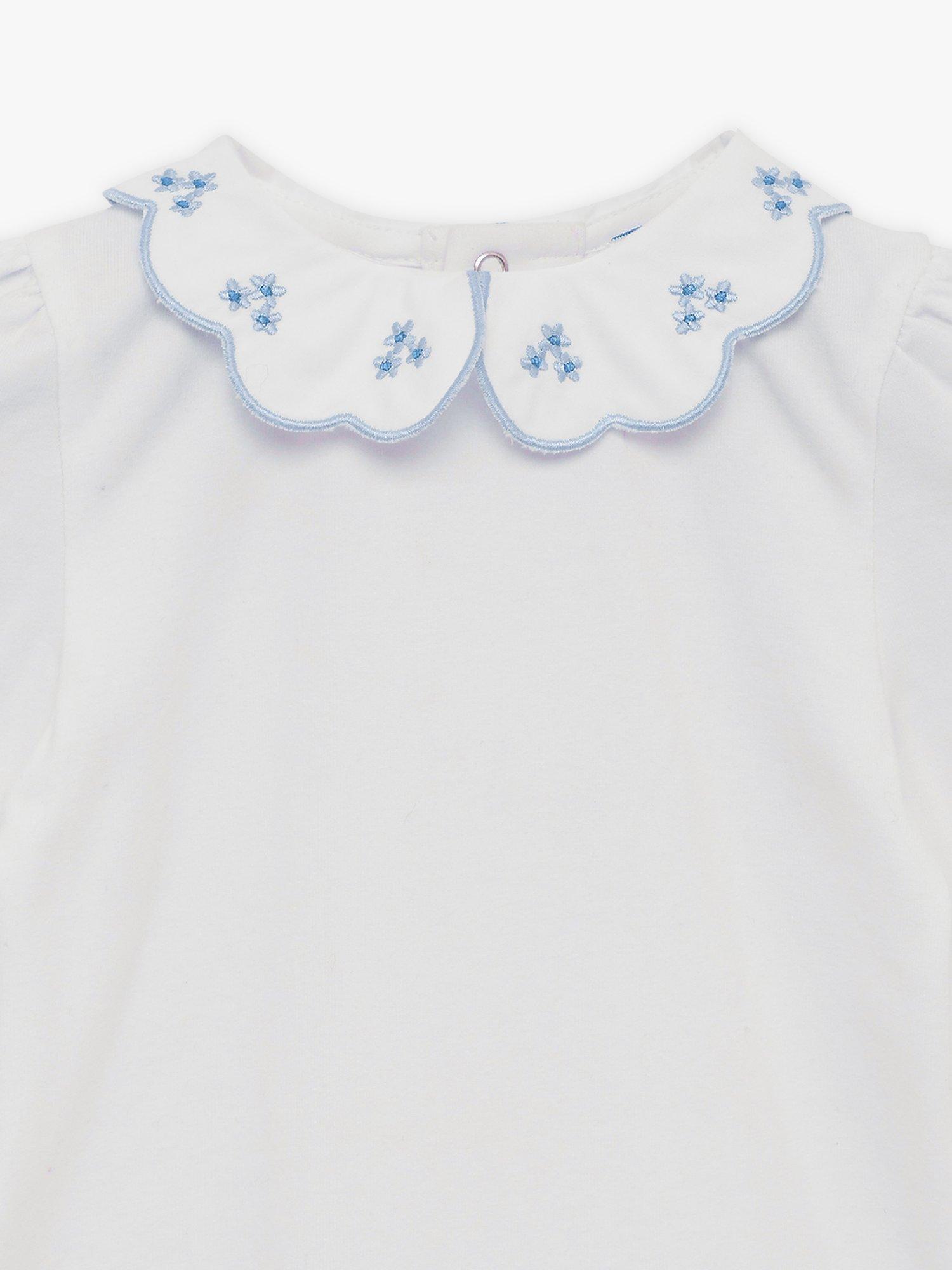 Product image 3 of 3, which shows Trotters Baby Scallop Collar Bodysuit, White/Blue, 3-6 months