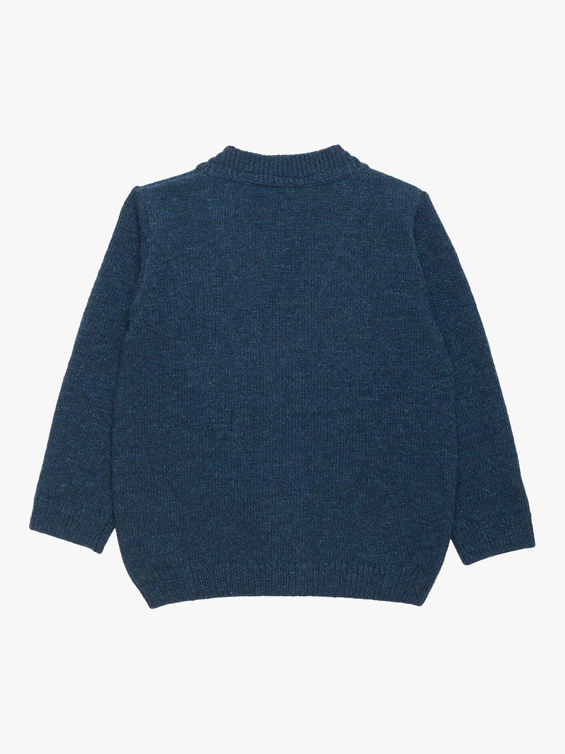 Product image 2 of 4, which shows Trotters Baby Dippy Dinosaur Cardigan, Navy Marl, 3-6 months