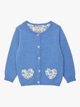 Trotters Baby Floret Heart Cardigan, Azure Blue