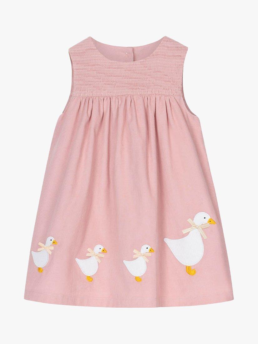Product image 1 of 5, which shows Trotters Baby Ducks Pinafore, Pink Cord, 1-3 months