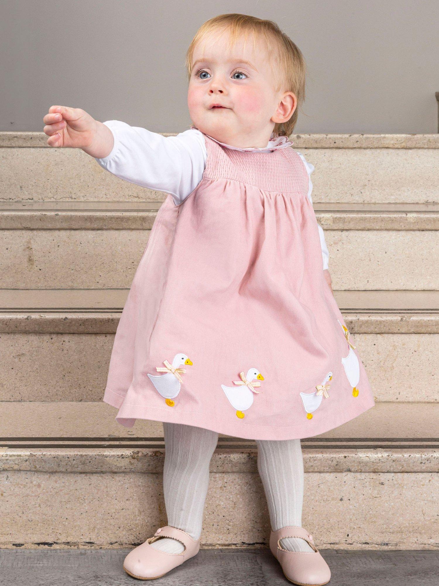 Product image 5 of 5, which shows Trotters Baby Ducks Pinafore, Pink Cord, 1-3 months