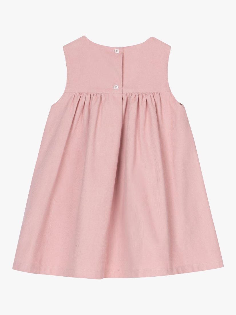 Product image 2 of 5, which shows Trotters Baby Ducks Pinafore, Pink Cord, 1-3 months