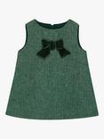 Trotters Baby Georgina Bow Dress, Green Herringbone