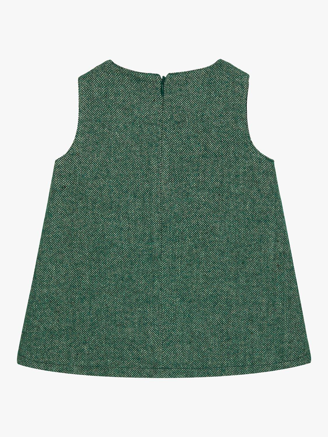 Product image 2 of 3, which shows Trotters Baby Georgina Bow Dress, Green Herringbone, 3-6 months