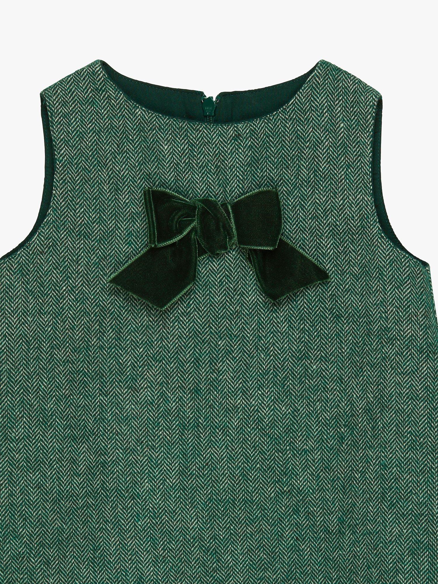 Product image 3 of 3, which shows Trotters Baby Georgina Bow Dress, Green Herringbone, 3-6 months