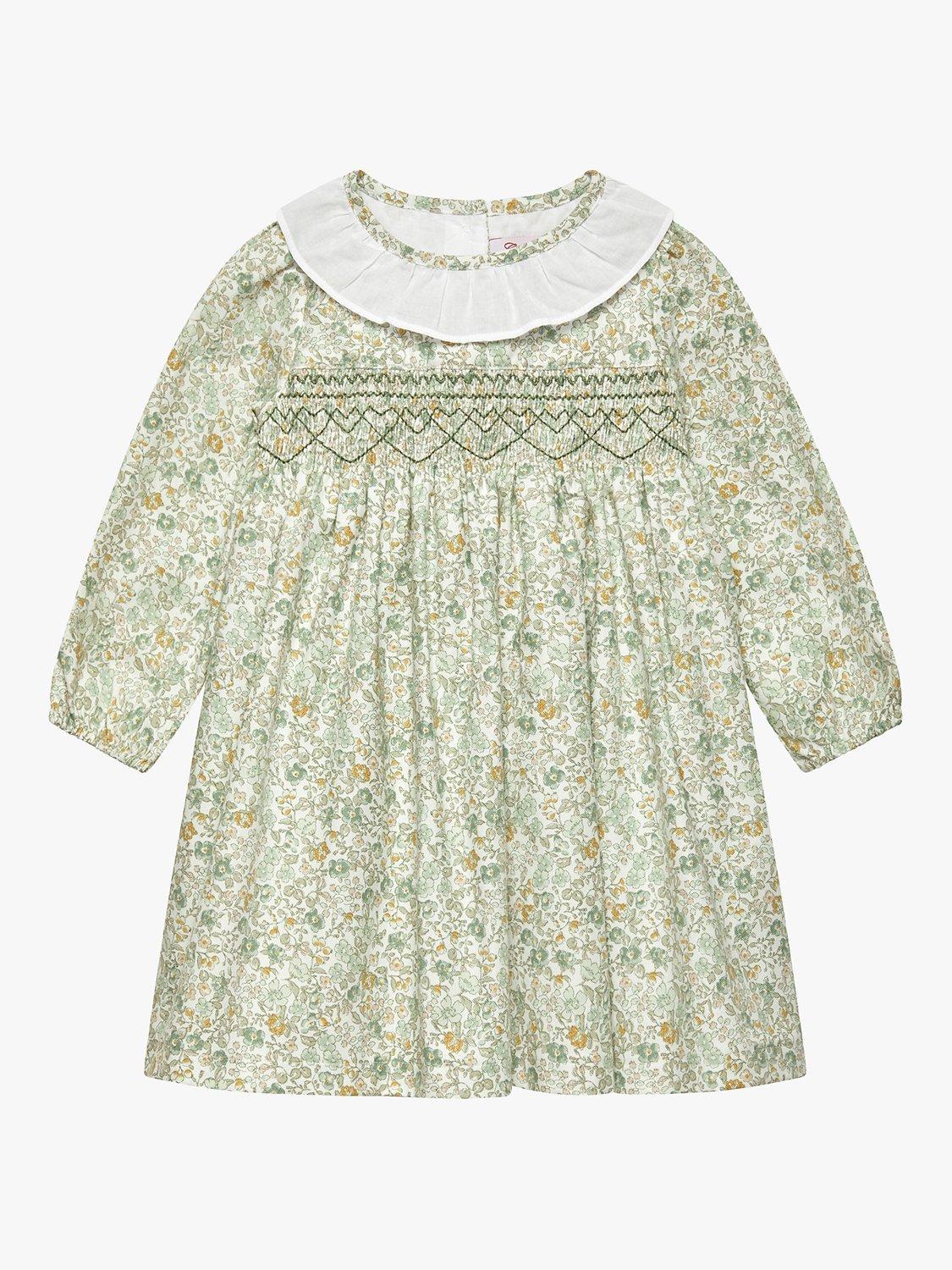 Product image 1 of 3, which shows Trotters Baby Bella Cotton Floral Dress, Green/Multi, 3-6 months