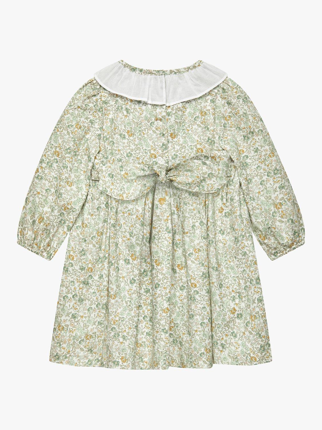 Product image 2 of 3, which shows Trotters Baby Bella Cotton Floral Dress, Green/Multi, 3-6 months