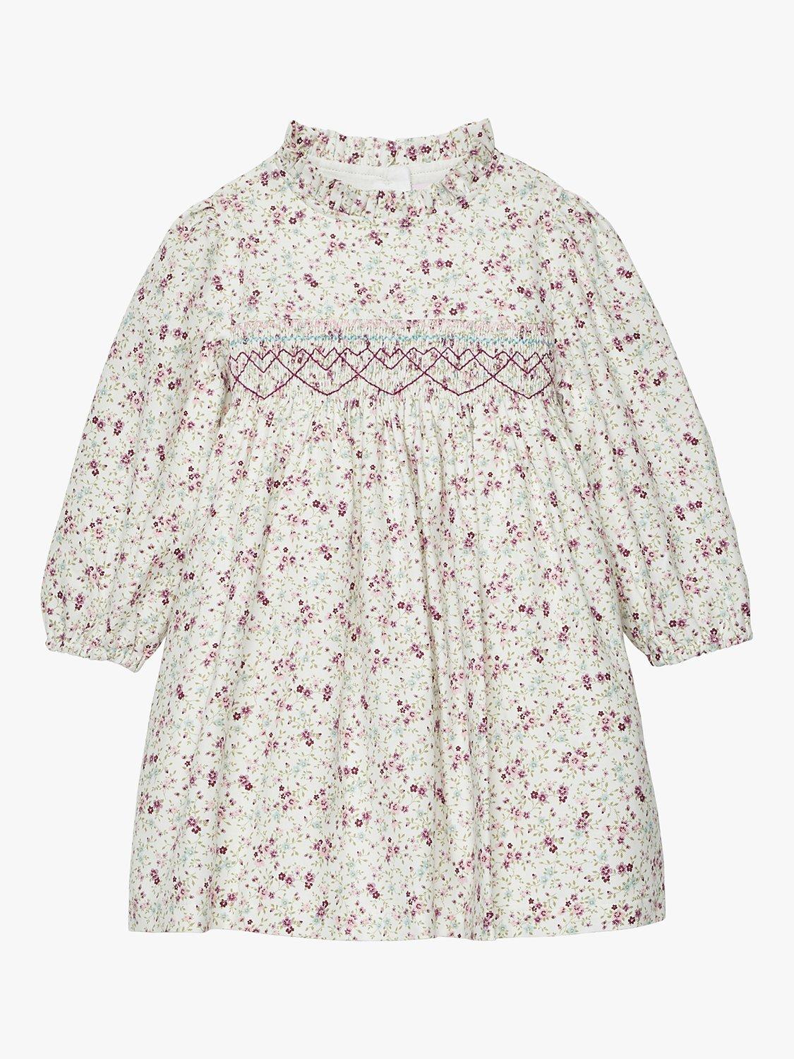 Product image 1 of 5, which shows Trotters Baby Edie Floral Frill Collar Dress, Pink/Multi, 3-6 months