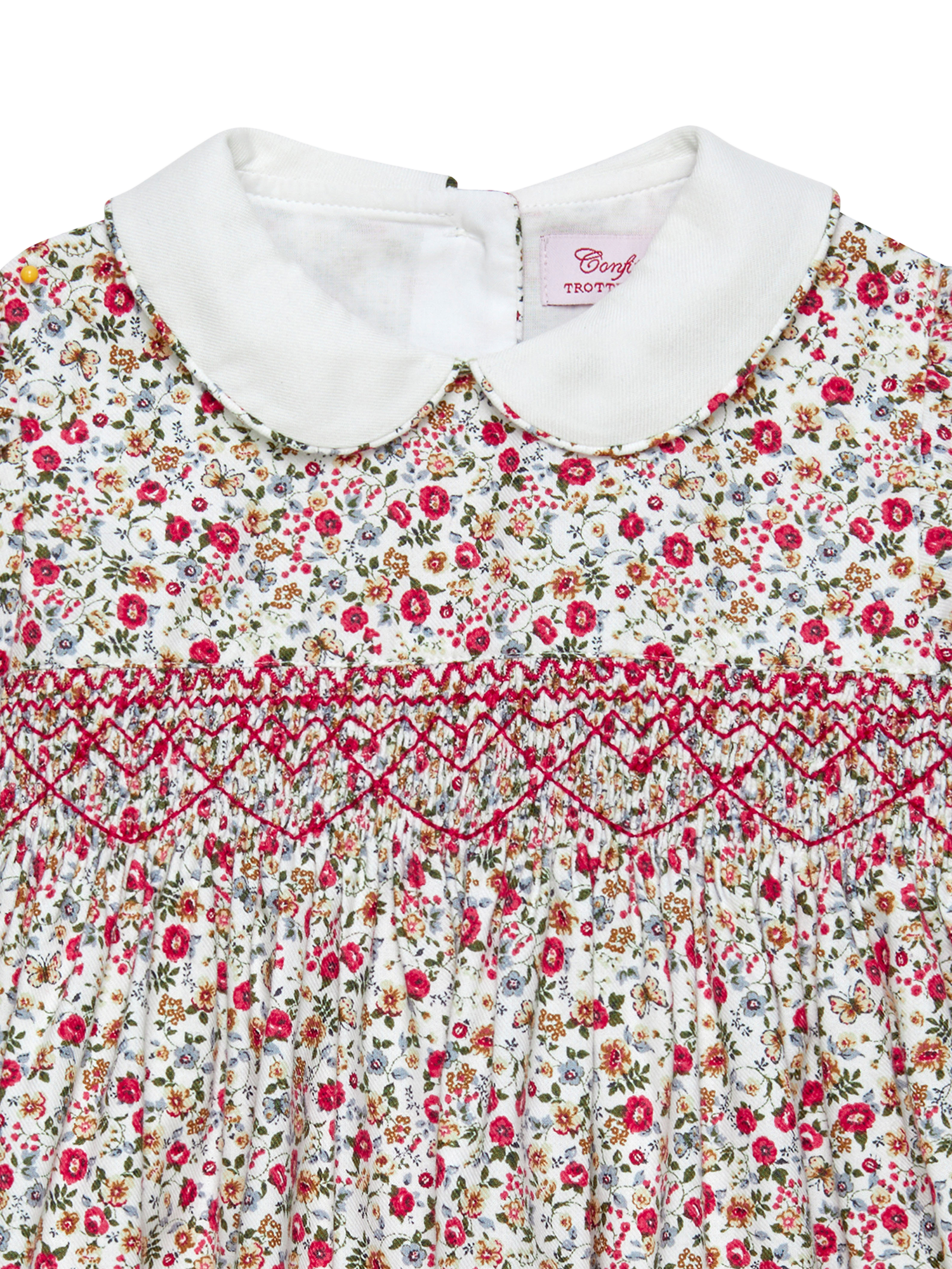 Product image 3 of 3, which shows Trotters Baby Arabella Cotton Floral Smock Dress, Red/Multi, 3-6 months