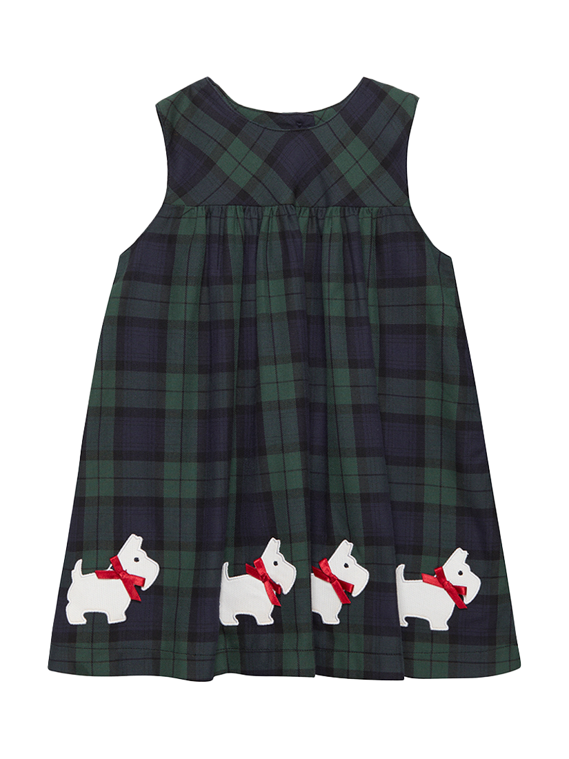 Product image 1 of 2, which shows Trotters Baby Scottie Tartan Cotton Pinafore Dress, Navy/Multi, 3-6 months