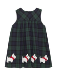 Trotters Baby Scottie Tartan Cotton Pinafore Dress, Navy/Multi