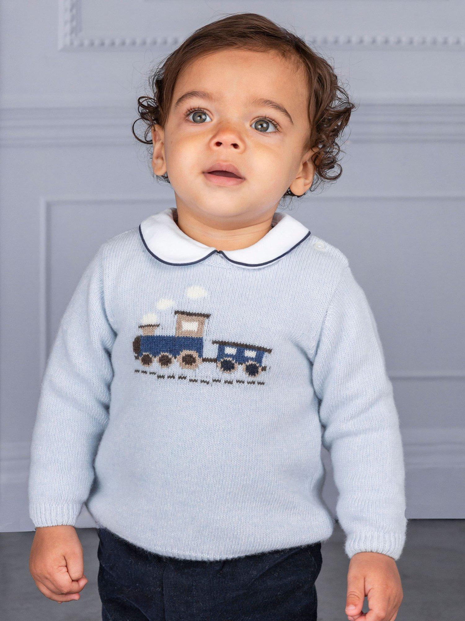 Product image 4 of 4, which shows Trotters Baby Thomas Train Jumper, Icy Blue, 3-6 months