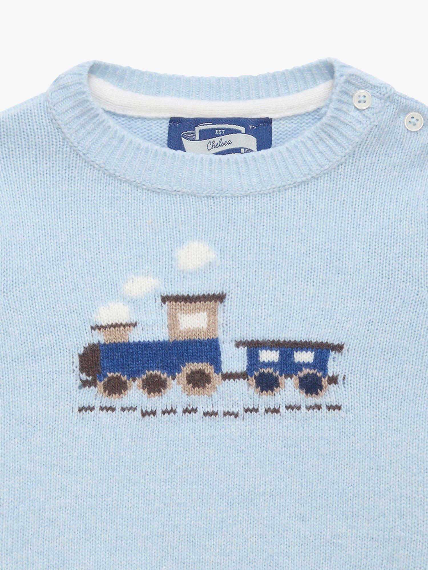 Product image 3 of 4, which shows Trotters Baby Thomas Train Jumper, Icy Blue, 3-6 months