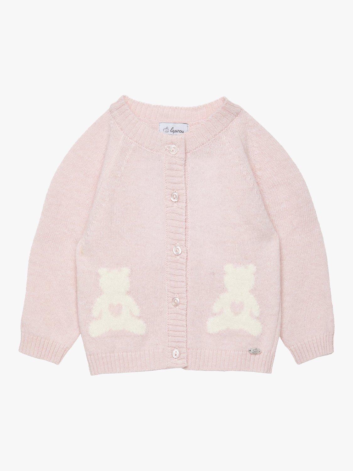 Product image 1 of 3, which shows Trotters Baby Teddy Cardigan, Pale Pink, Newborn