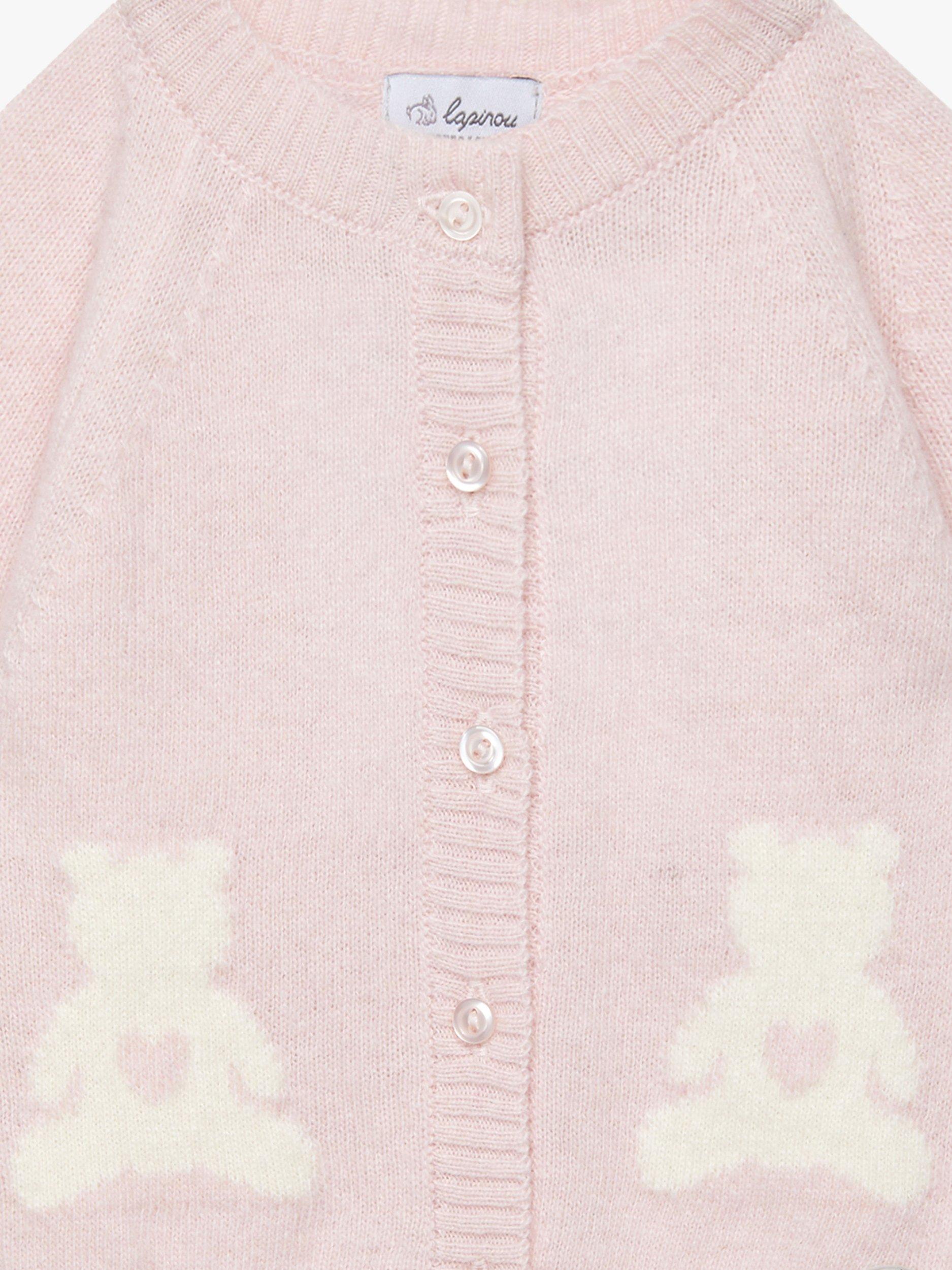Product image 3 of 3, which shows Trotters Baby Teddy Cardigan, Pale Pink, Newborn