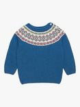 Trotters Baby Frankie Fair Isle Intarsia Jumper, Denim Blue Marl