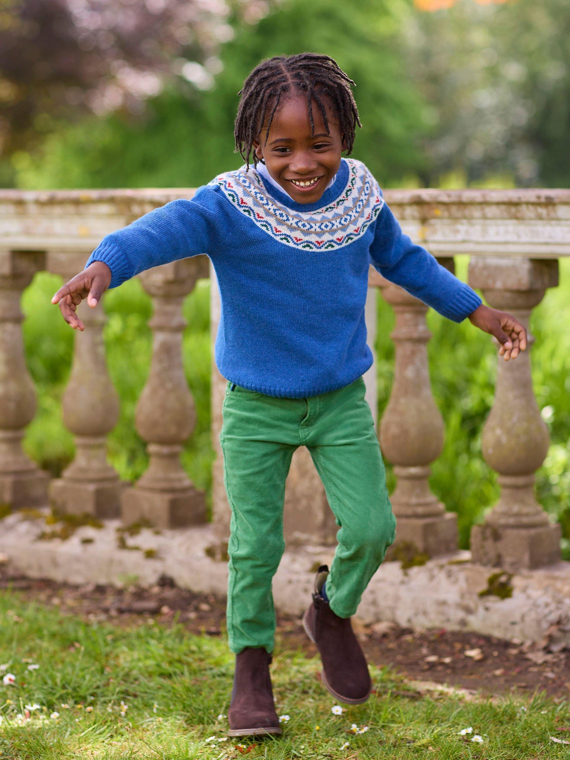 Product image 4 of 4, which shows Trotters Baby Frankie Fair Isle Intarsia Jumper, Denim Blue Marl, 3-6 months