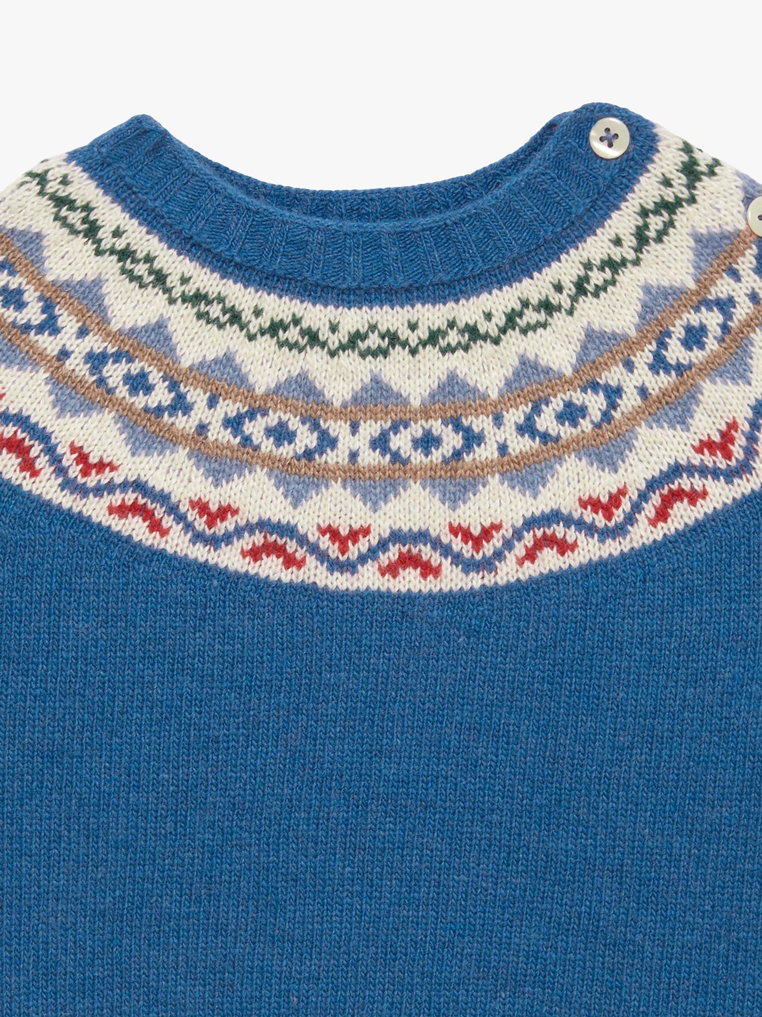 Product image 3 of 4, which shows Trotters Baby Frankie Fair Isle Intarsia Jumper, Denim Blue Marl, 3-6 months