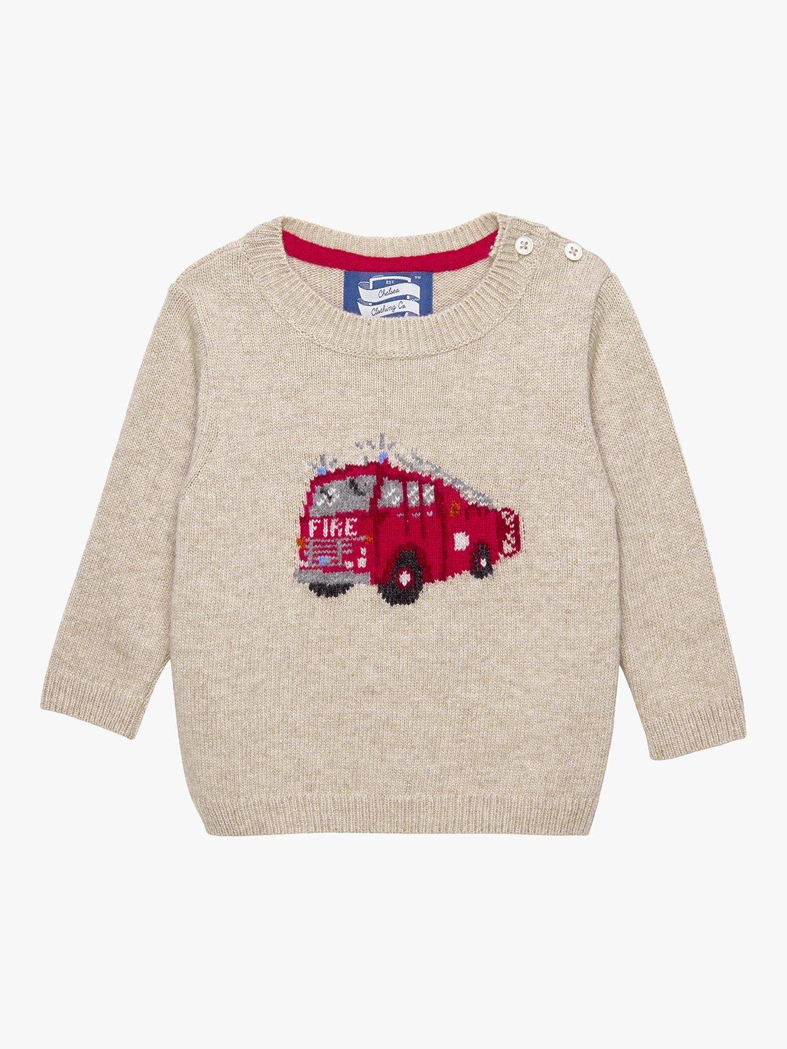 Product image 1 of 3, which shows Trotters Baby Fire Engine Jumper, Oatmeal, 3-6 months