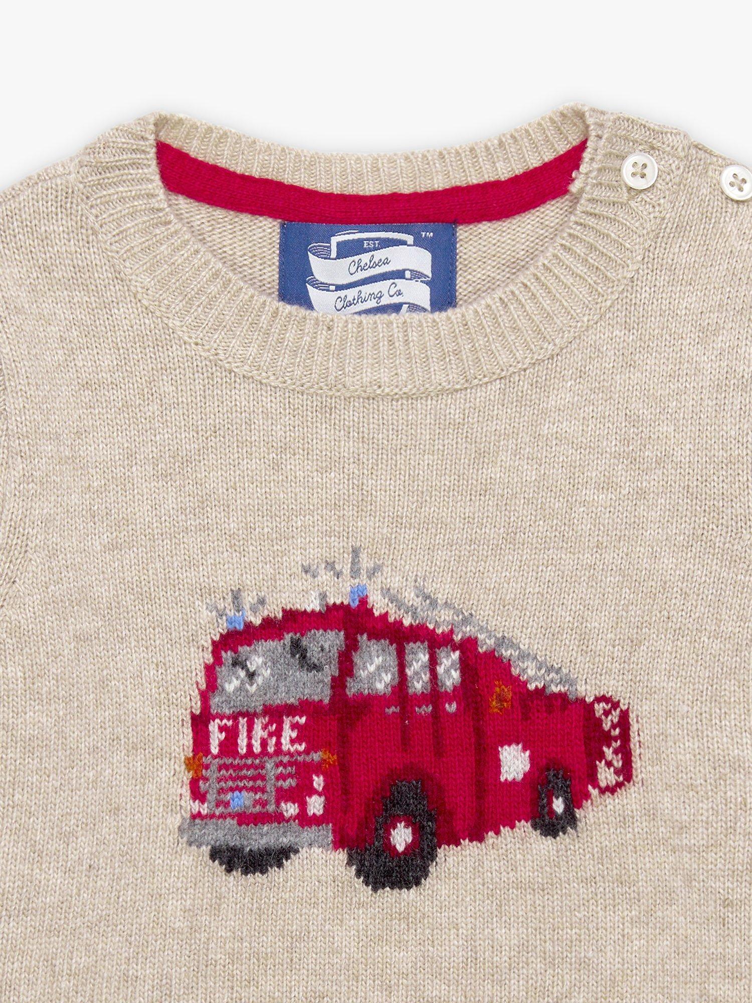 Product image 3 of 3, which shows Trotters Baby Fire Engine Jumper, Oatmeal, 3-6 months