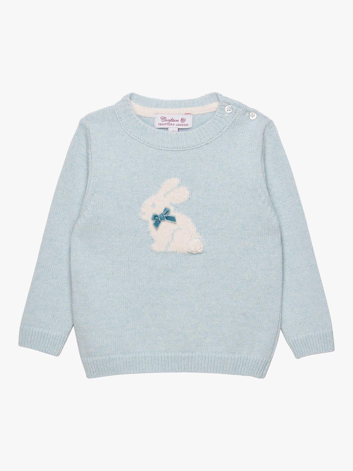 Product image 1 of 3, which shows Trotters Baby Bunny Wool Blend Jumper, Pale Blue, 3-6 months