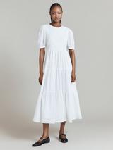 Whistles Gloria Linen Blend Midi Dress, Turquoise