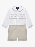 Trotters Baby Rupert Smocked Shirt and Shorts Set, White/Oatmeal