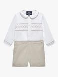 Trotters Baby Rupert Smocked Shirt and Shorts Set, White/Oatmeal