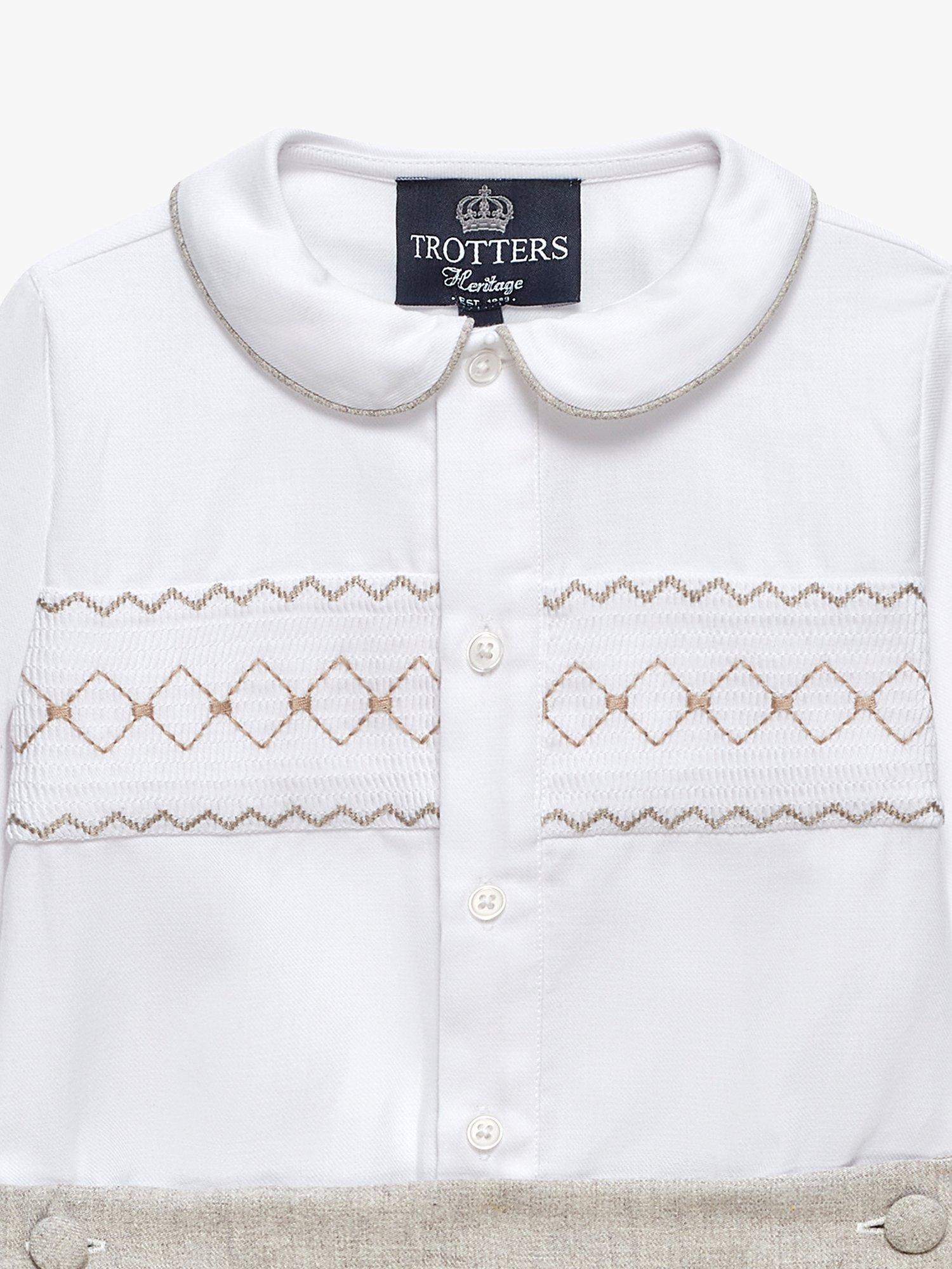 Product image 3 of 4, which shows Trotters Baby Rupert Smocked Shirt and Shorts Set, White/Oatmeal, 6-12 months