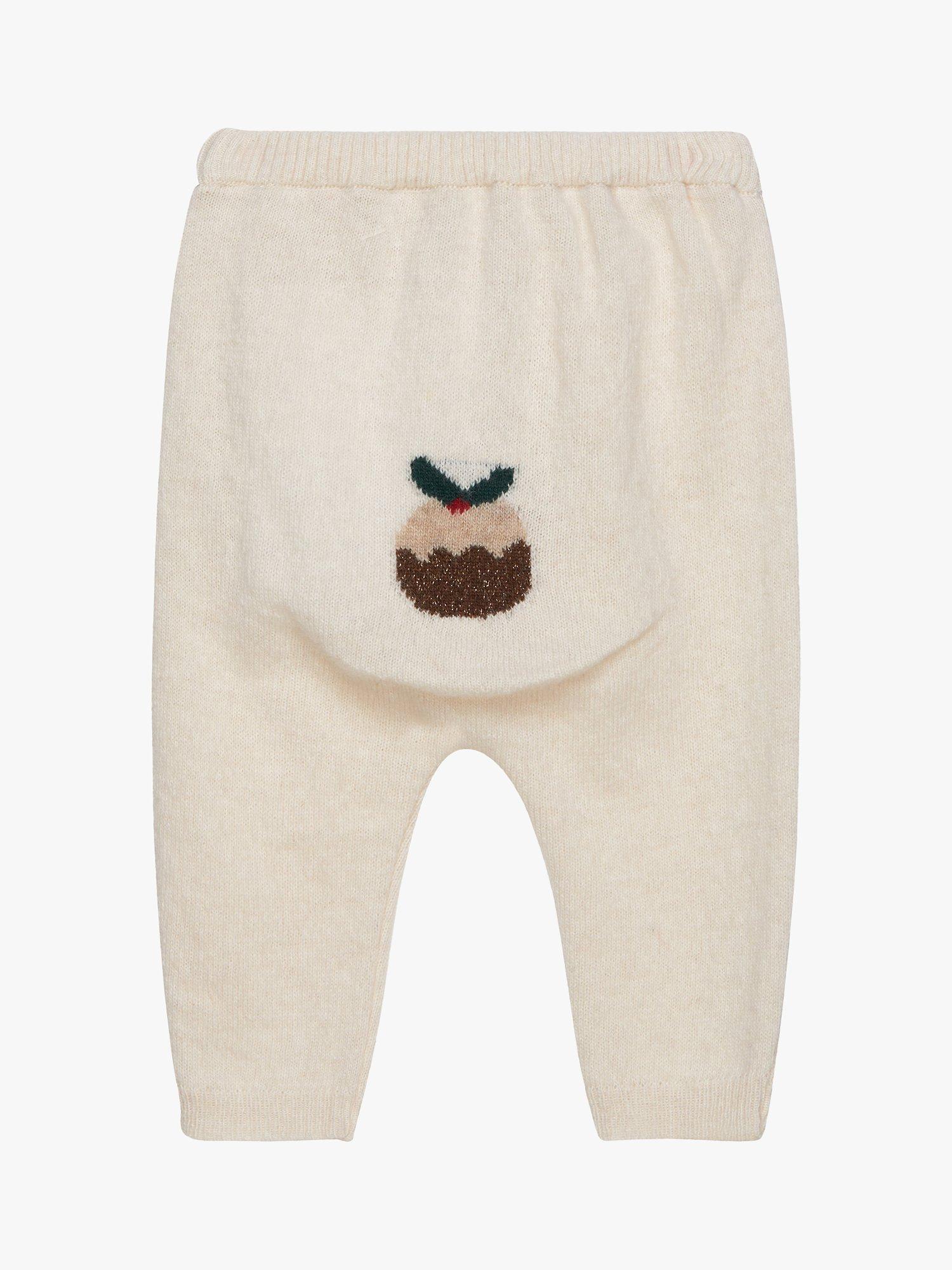 Product image 1 of 3, which shows Trotters Baby Wool Blend Christmas Pudding Leggings, Winter White, Newborn