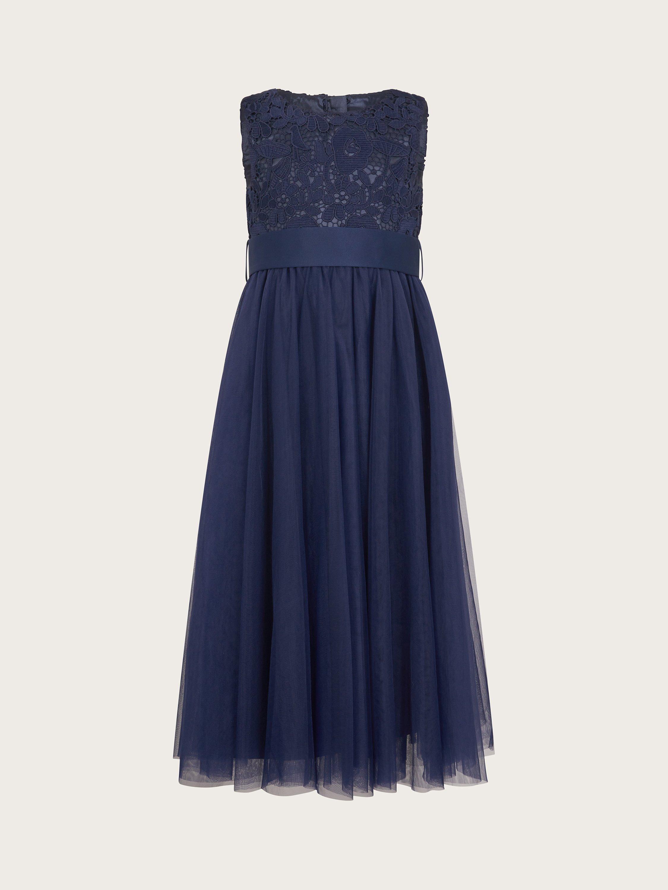 Monsoon Kids' Alice Lace Sleeveless Dress, Navy