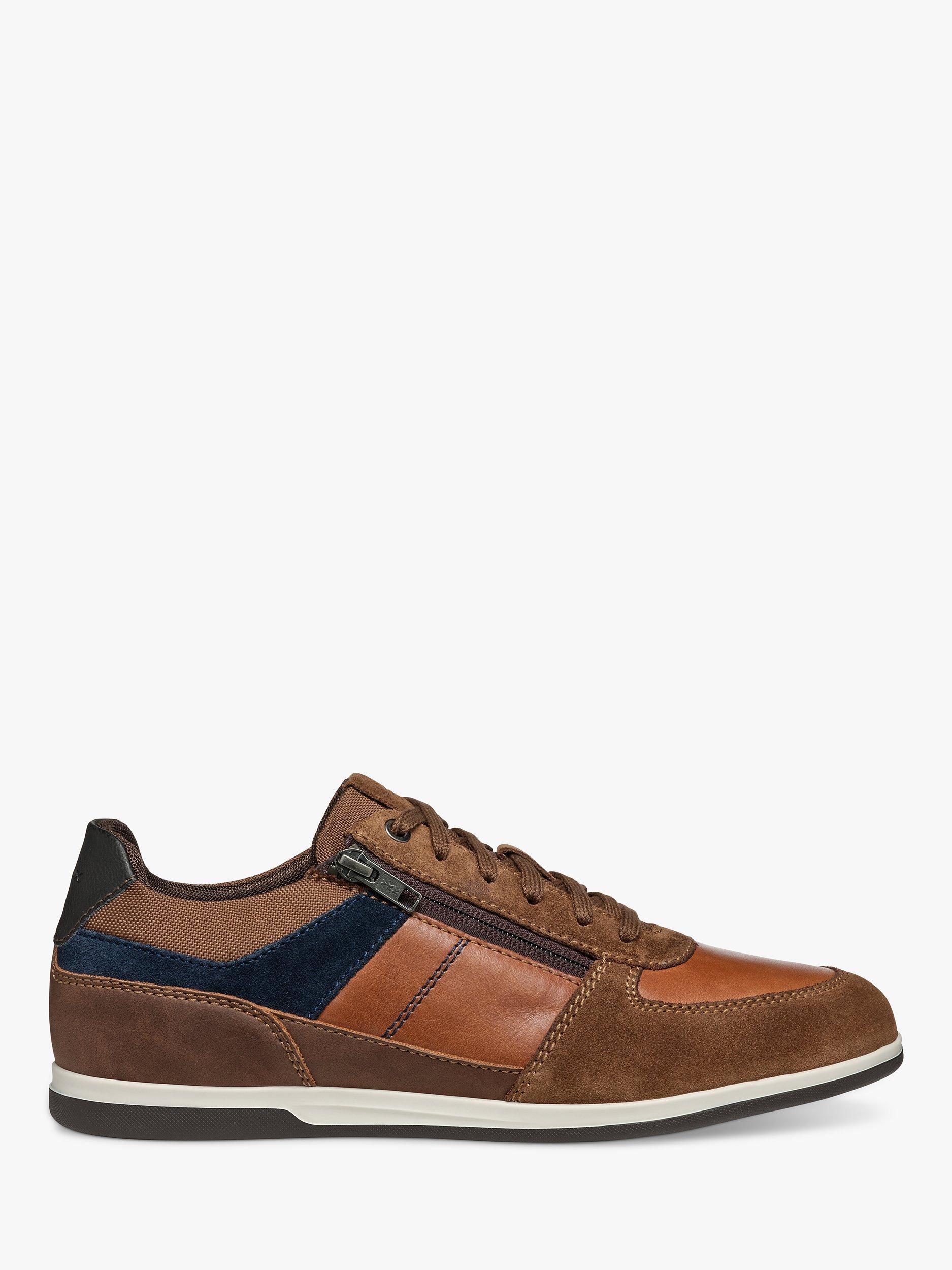 Geox Renan Suede and Waxed Leather Shoe Trainers Brown Cotto Navy