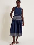 Monsoon Erin Broderie Dress, Navy