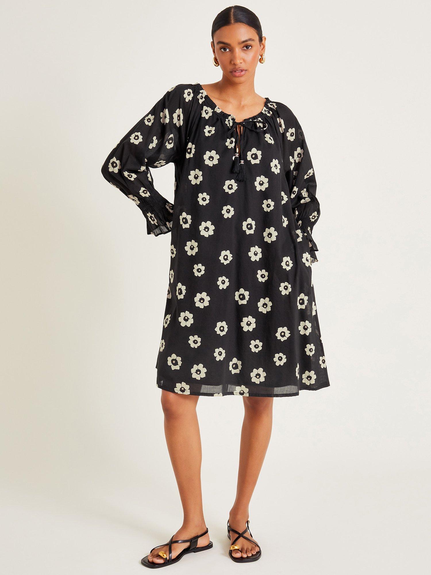 Monsoon Lei Flower Dress, Black