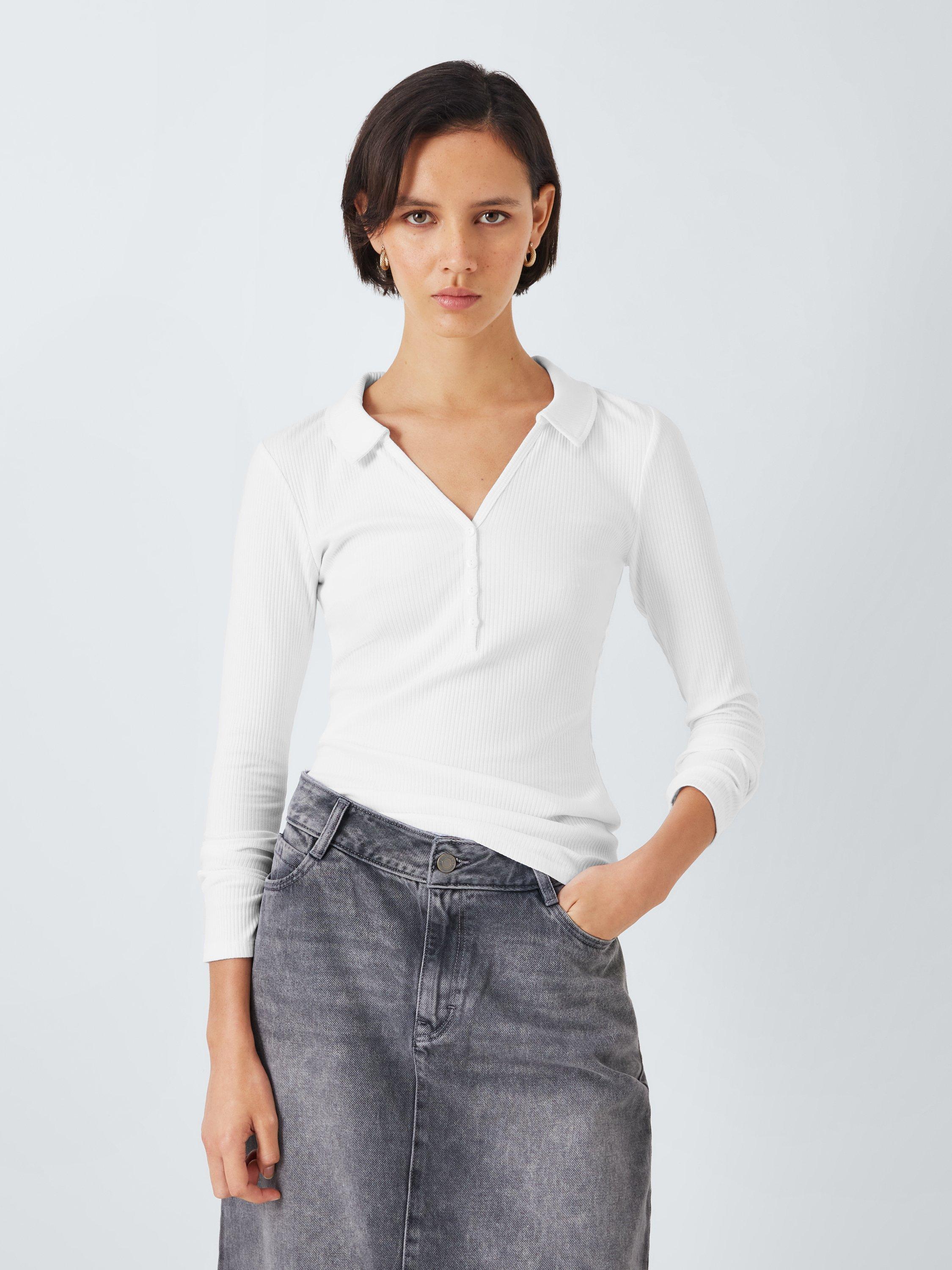John Lewis ANYDAY Henley Polo Top, White, White