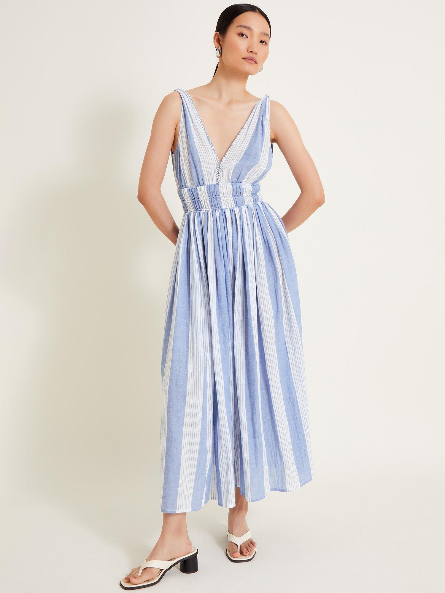 Monsoon Celia Stripe Dress, Blue