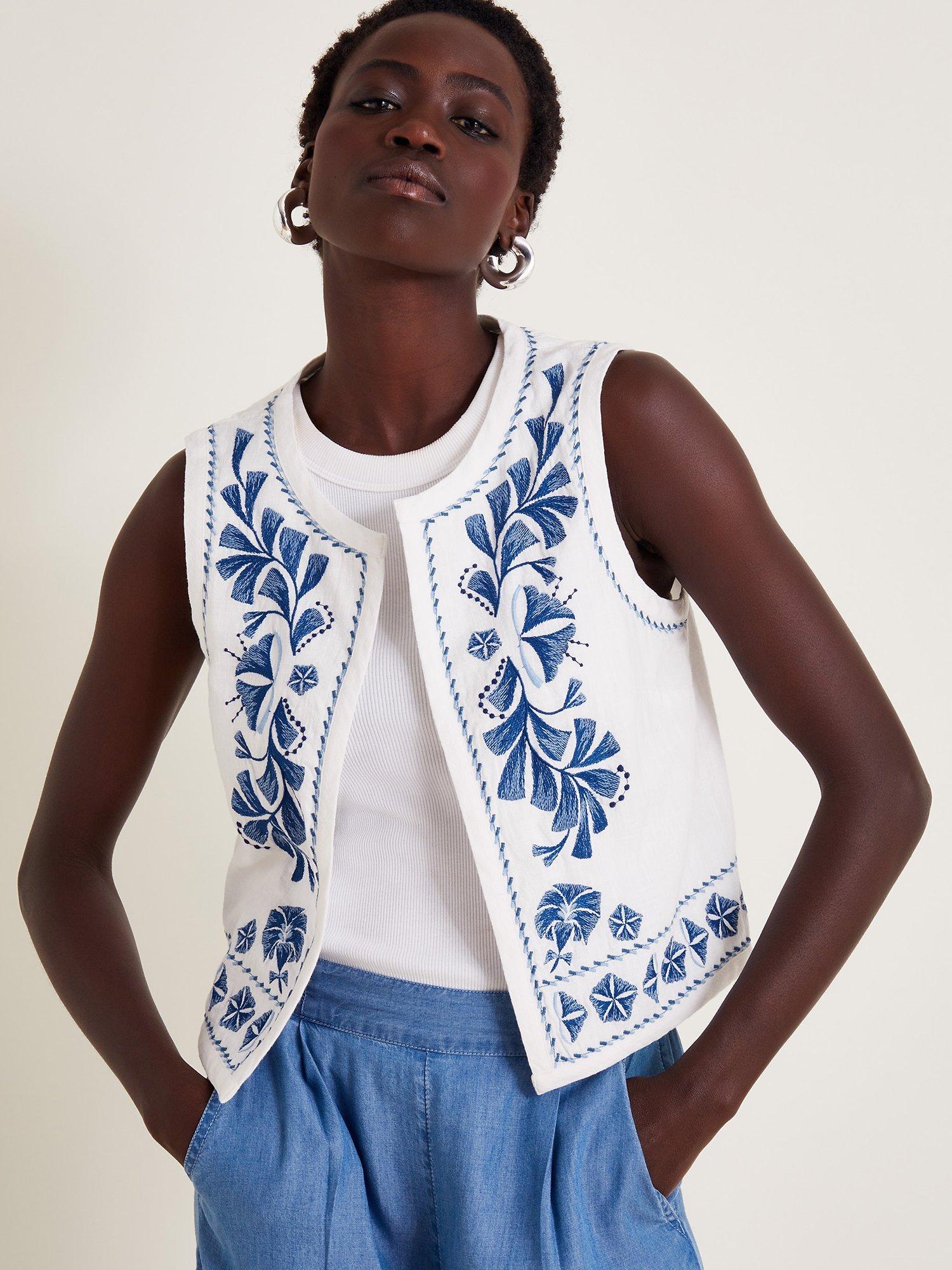 Monsoon Ola Embroidered Waistcoat White