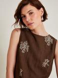 Monsoon Aria Embroidered Dress, Brown