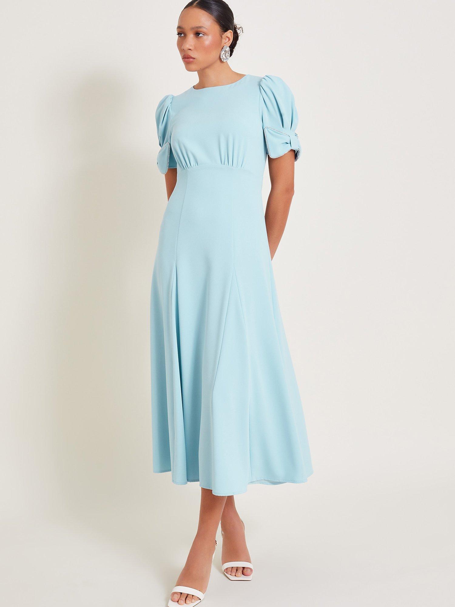 Monsoon Belle Bow Dress Pale Blue