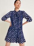 Monsoon Cindy Print Jersey Dress, Blue