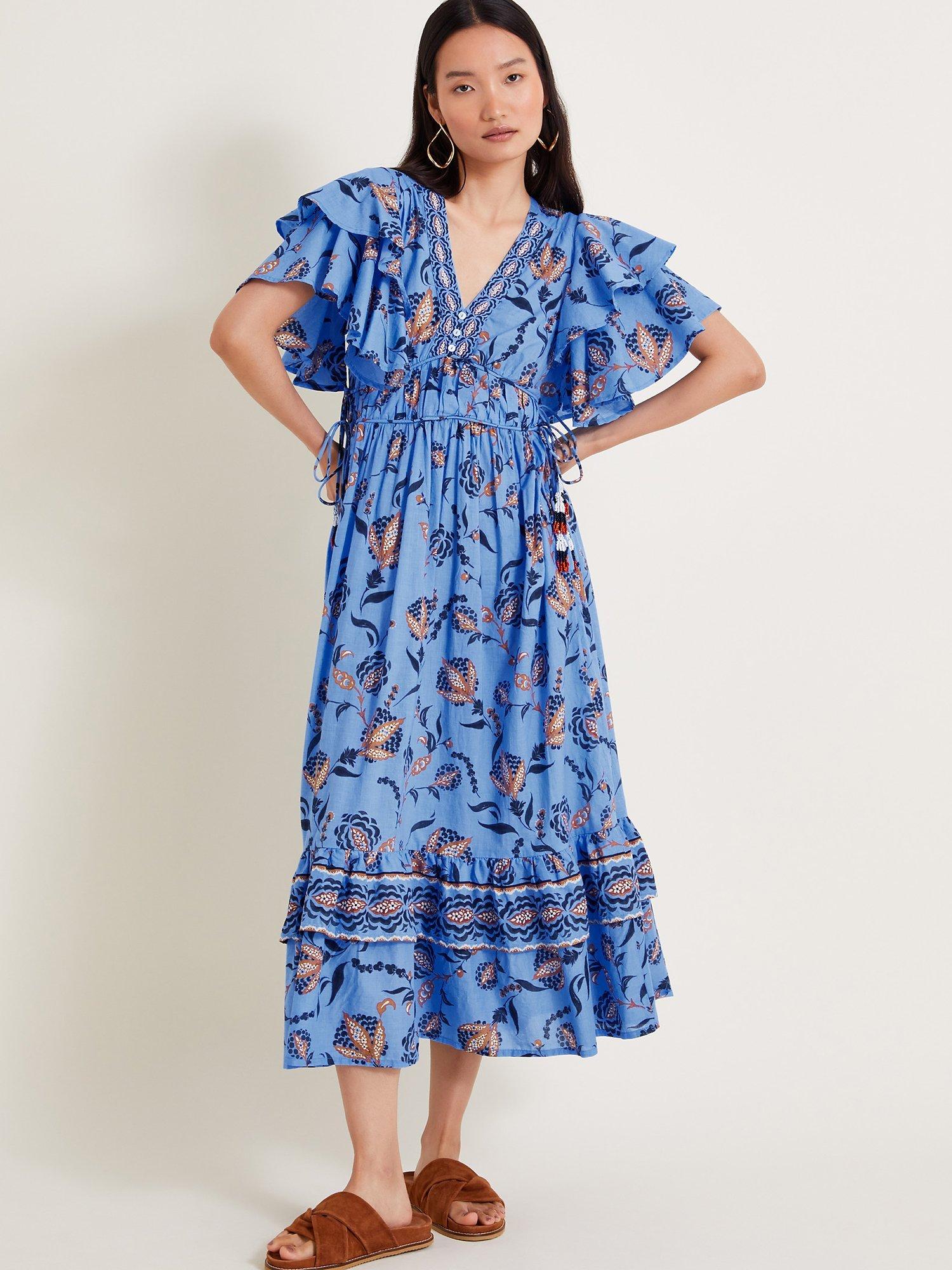 Monsoon Clara Frill Dress Blue