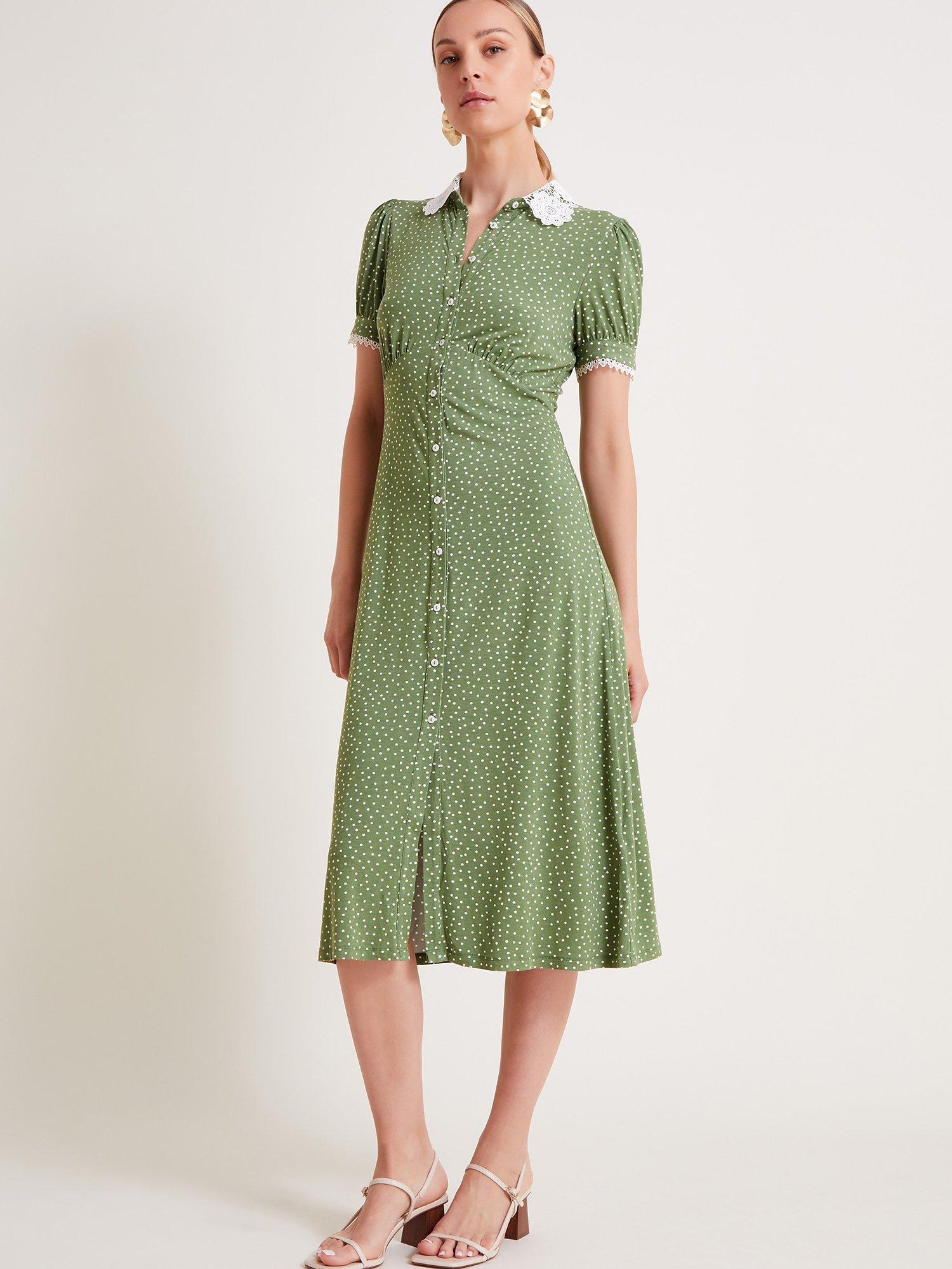 Monsoon Clea Spot Shirt Dress Green