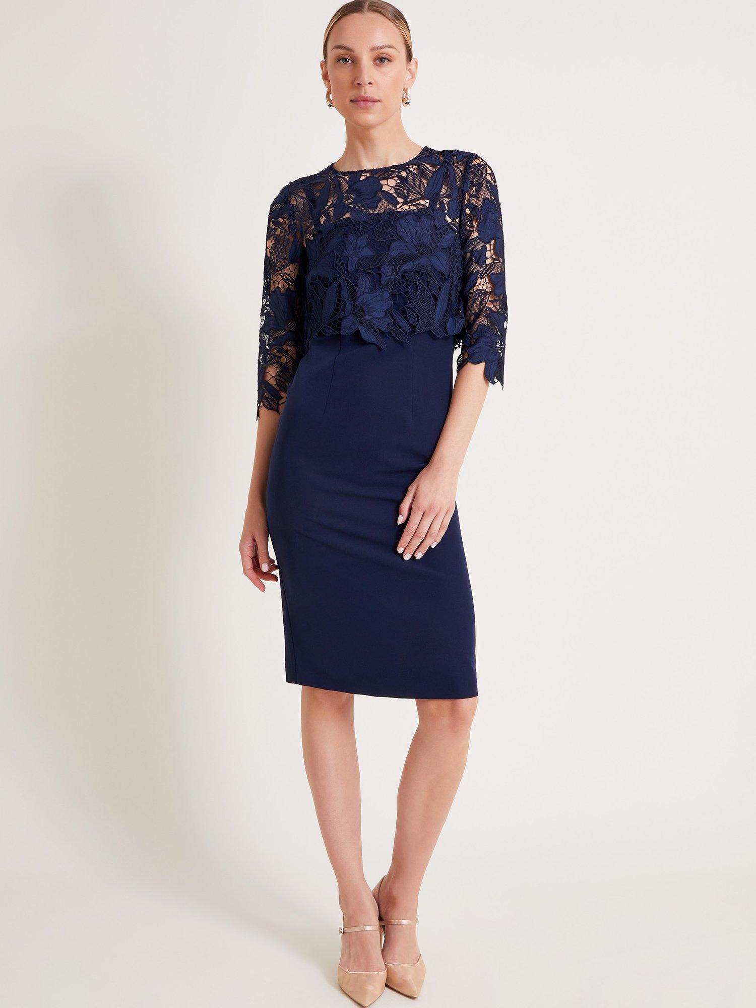 Monsoon Maya Lace Dress Navy