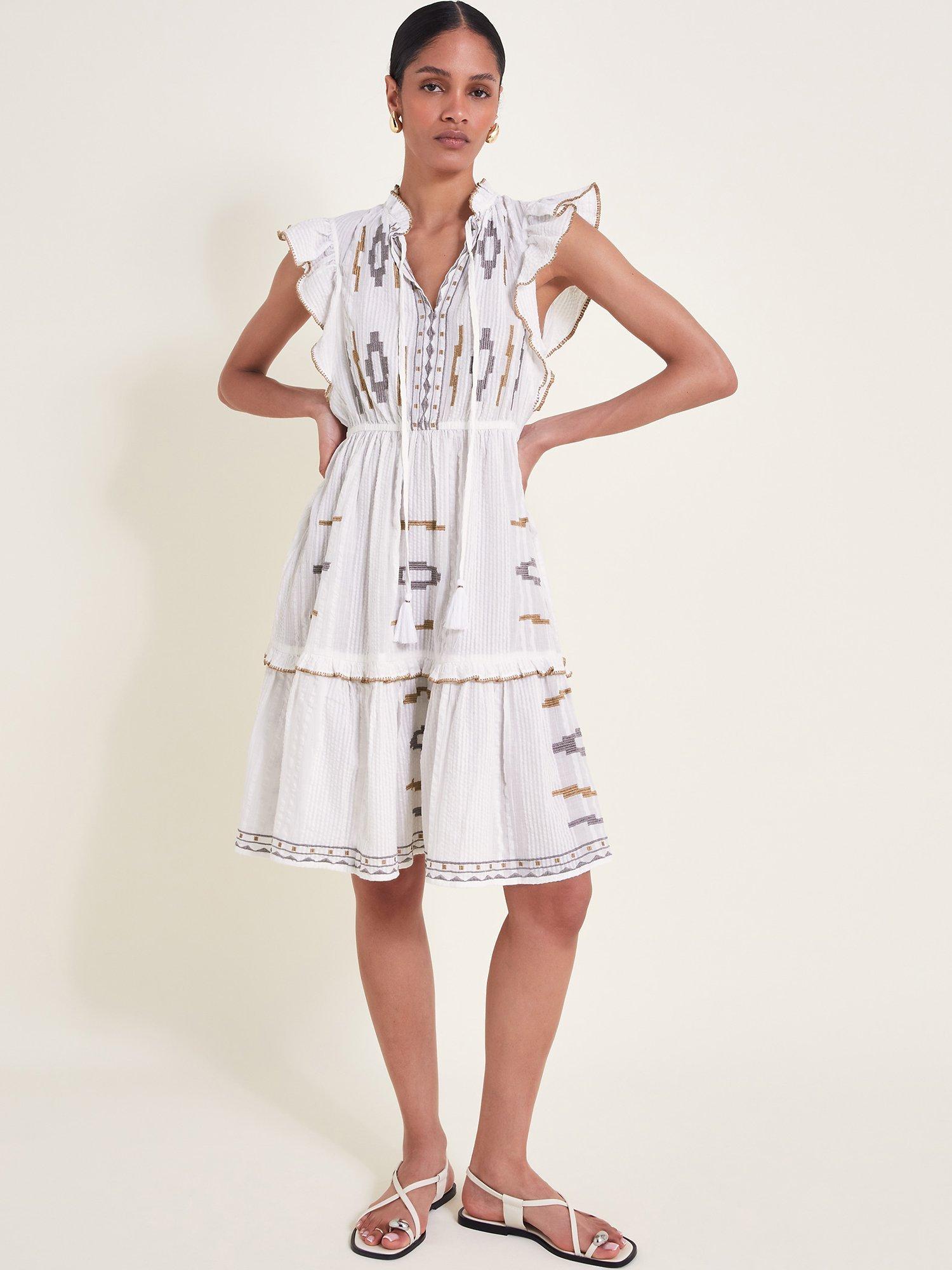 Monsoon Ula Embroidered Dress, Ivory